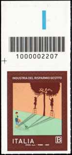 Industria del risparmio gestito - francobollo con codice a barre n° 2207 in ALTO  a  sinistra