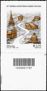60° Anniversario del gemellaggio Roma-Parigi -  francobollo con codice a barre n° 1787 