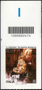 Festino di Santa Rosalia - francobollo con codice a barre n° 2474  in  ALTO   a  sinistra