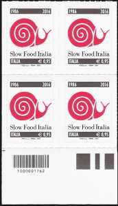 30° Anniversario della fondazione dell'Associazione « Slow Food Italia » - quartina con codice a barre n° 1762