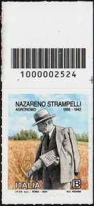 Giornata mondiale della Scienza : Nazareno Strampelli - agronomo - francobollo con codice a barre n° 2524  in  ALTO  a  destra