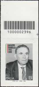 Giuseppe Tatarella - Deputato della Repubblica - 25° della scomparsa - francobollo con codice a barre n° 2396 in  ALTO  a  destra