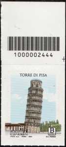 Torre di Pisa - francobollo con codice a barre n° 2444  in  ALTO  a  destra