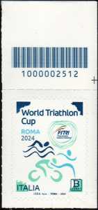 World Triathlon Cup - WTC ROMA 2024 - francobollo con codice a barre n° 2512  in  ALTO   a  destra