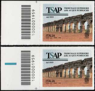 Tribunale Superiore delle Acque Pubbliche - Centenario della istituzione - coppia di francobolli con codice a barre n° 1959 a SINISTRA alto-basso