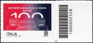 Formazione dei giovani : Università degli Studi di Trieste - francobollo con codice a barre n° 2528  a   DESTRA   in   basso