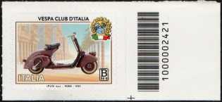 Vespa Club d'Italia - francobollo con codice a barre n° 2421  a DESTRA  in  basso