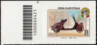 Vespa Club d'Italia - francobollo con codice a barre n° 2421  a SINISTRA   in  alto